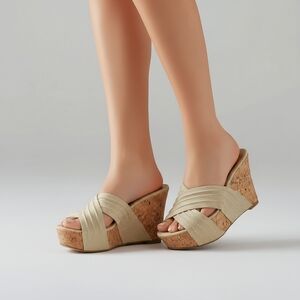 Cityclassified Cream Wedge Sandals